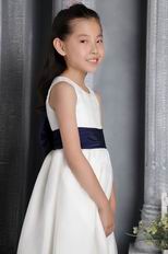 White Sheath Scoop Ankle-length Organza Bowknot Flower Girl Dress