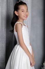 Square Neckline Tea-length Taffeta Appliques Flower Girl Dress