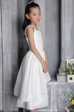 Square Neckline Tea-length Taffeta Appliques Flower Girl Dress