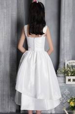 Square Neckline Tea-length Taffeta Appliques Flower Girl Dress