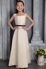 Champagne Column Square Floor-length Satin Appliques Flower Girl Dress