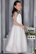 White A-line Scoop Organza Flower Girl Dress With Applique