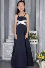 Spaghetti Straps Navy Blue Column Floor-length Flower Girl Dress