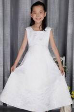 White A-line Square floor-length Satin Embriodery Flower Girl Dress