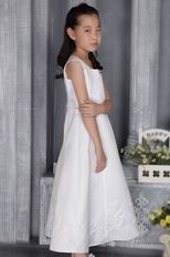 White A-line Square floor-length Satin Embriodery Flower Girl Dress