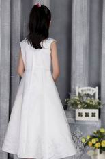 White A-line Square floor-length Satin Embriodery Flower Girl Dress