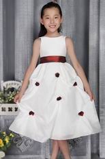 Scoop Tea-length Taffeta Belt and Appliques Flower Girl Dress