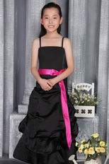 Spaghetti Straps Bubble Floor Length Black Flower Girl Dress With Belt