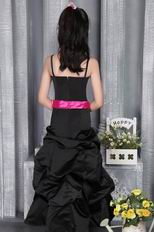 Spaghetti Straps Bubble Floor Length Black Flower Girl Dress With Belt