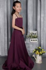 Spaghetti Straps Dark Purple Chiffon A-line Belt Flower Girl Dress