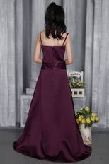 Spaghetti Straps Dark Purple Chiffon A-line Belt Flower Girl Dress