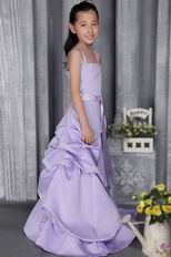 Lavender A-line Straps Brush Bubble Skirt Flower Girl Dress With Belt