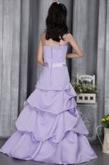Lavender A-line Straps Brush Bubble Skirt Flower Girl Dress With Belt