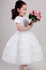 White Scoop Tea-length Lace Hand Made Flower Flower Girl Dress