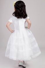 White Scoop Tea-length Lace Hand Made Flower Flower Girl Dress