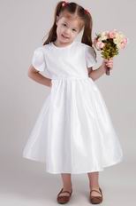 White Princess Scoop Tea-length Taffeta Wedding Little Girl Dress