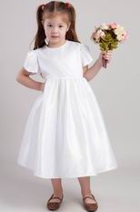 White Princess Scoop Tea-length Taffeta Wedding Little Girl Dress