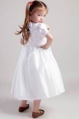 White Princess Scoop Tea-length Taffeta Wedding Little Girl Dress