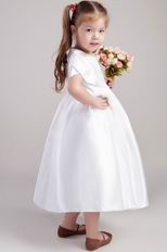 White Princess Scoop Tea-length Taffeta Wedding Little Girl Dress