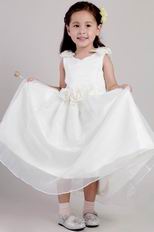 Scoop Neckline Flower Girl Dress A-line With Handmade Flowers