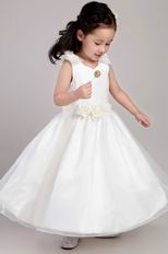 Scoop Neckline Flower Girl Dress A-line With Handmade Flowers