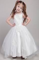 White A-line Straps Ankle-length Flower Girl Dress With Applique