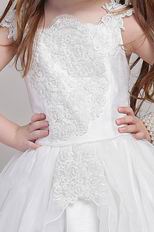 White A-line Straps Ankle-length Flower Girl Dress With Applique