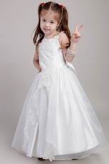 White A-line Straps Ankle-length Flower Girl Dress With Applique