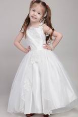 White A-line Straps Ankle-length Flower Girl Dress With Applique