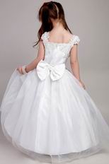 White A-line Straps Ankle-length Flower Girl Dress With Applique