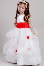 White Scoop Floor Length Toddler Flower Girl Dress With Bowknot