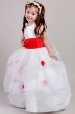 White Scoop Floor Length Toddler Flower Girl Dress With Bowknot