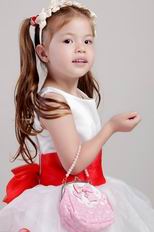 White Scoop Floor Length Toddler Flower Girl Dress With Bowknot