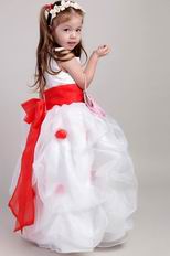 White Scoop Floor Length Toddler Flower Girl Dress With Bowknot