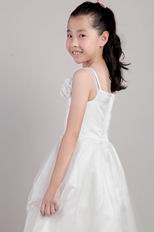 White A-line Straps Flower Girl Dress With Hand Made Flowers