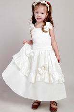 White A-line Straps Ankle-length Taffeta Bowknot Flower Girl Dress