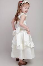 White A-line Straps Ankle-length Taffeta Bowknot Flower Girl Dress