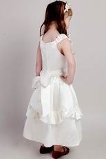 White A-line Straps Ankle-length Taffeta Bowknot Flower Girl Dress