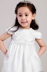 White A-line Scoop Tea-length Flower Girl Dress With Appliques