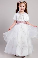 White A-line Belt Embroidery Toddler Flower Girl Dress With Jacket