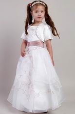 White A-line Belt Embroidery Toddler Flower Girl Dress With Jacket