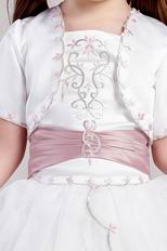 White A-line Belt Embroidery Toddler Flower Girl Dress With Jacket