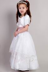 White A-line Belt Embroidery Toddler Flower Girl Dress With Jacket