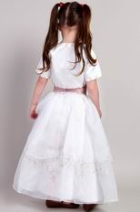 White A-line Belt Embroidery Toddler Flower Girl Dress With Jacket