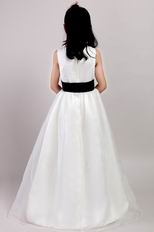 White A-line Scoop Floor-length Organza Belt Little Girl Dress