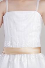 Spaghetti Straps White Tulle Sequined Little Girl Dress With Belt