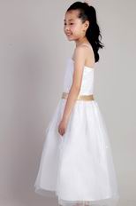 Spaghetti Straps White Tulle Sequined Little Girl Dress With Belt