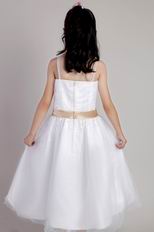 Spaghetti Straps White Tulle Sequined Little Girl Dress With Belt