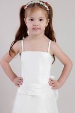 Spaghetti Straps Ankle-length White Satin Little Girl Dress With Bowknot