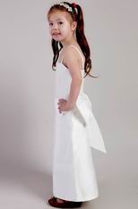 Spaghetti Straps Ankle-length White Satin Little Girl Dress With Bowknot